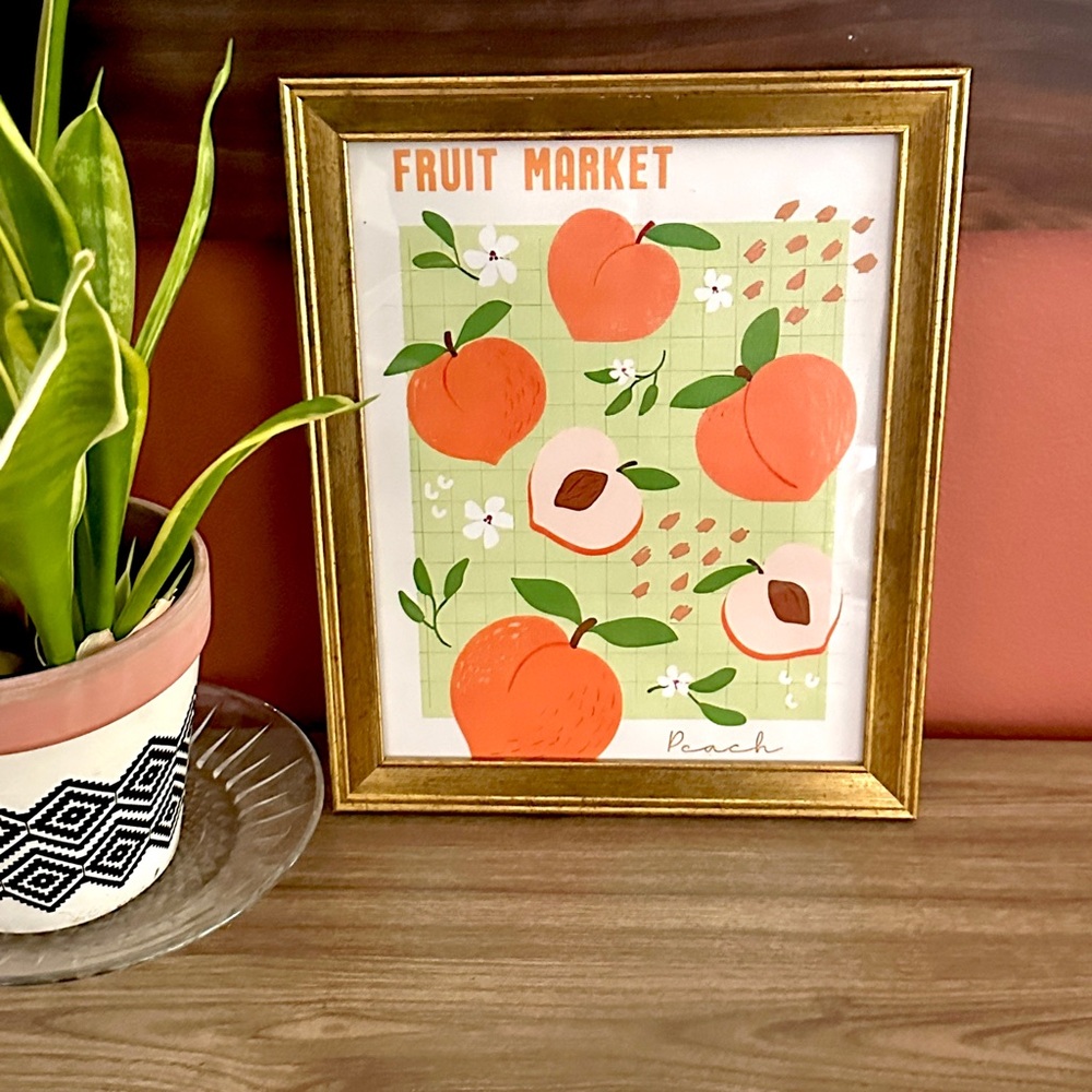 Fruit Market Peaches Retro Canvas Print Gold Framed Wall Hanging Art Flower
